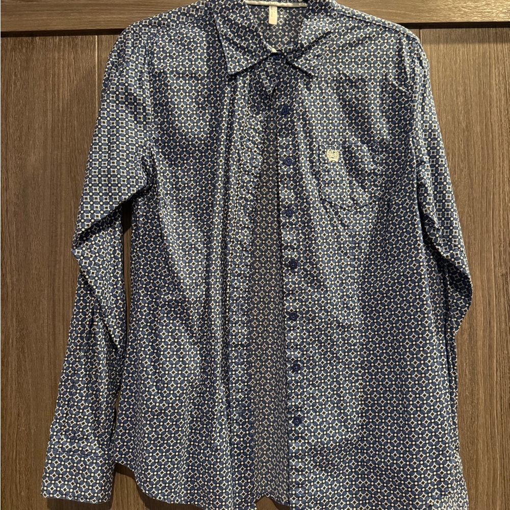 Cinch Women's M Navy Geometric Button Down Shirt